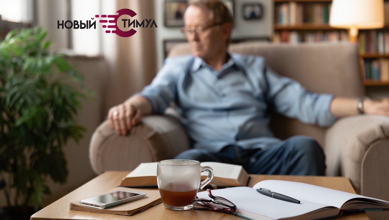 Мужчина сидит в кресле в вялом состоянии